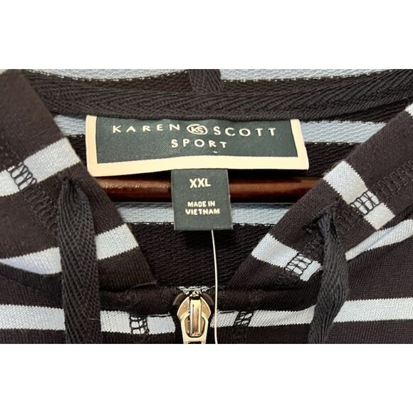 KAREN SCOTT Sport Blue Striped Zip Up Hoodie Sweatshirt Preppy Coastal XXL NWT - Picture 5 of 7
